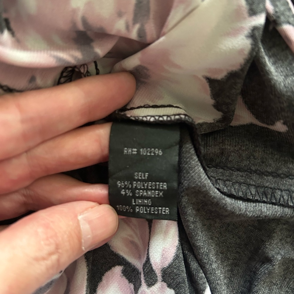 Connected Apparel, Black/Pink Floral, Faux Wrap Midi Dress, EUC, Size 12 - Picture 5 of 6